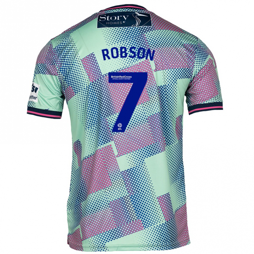 Kids Football Ethan Robson #7 Green Away Jersey 2024/25 T-Shirt Uk