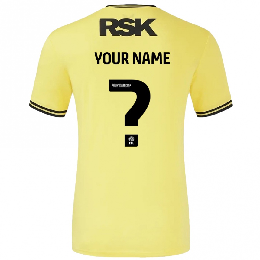 Kids Football Your Name #0 Yellow Black Away Jersey 2024/25 T-Shirt Uk