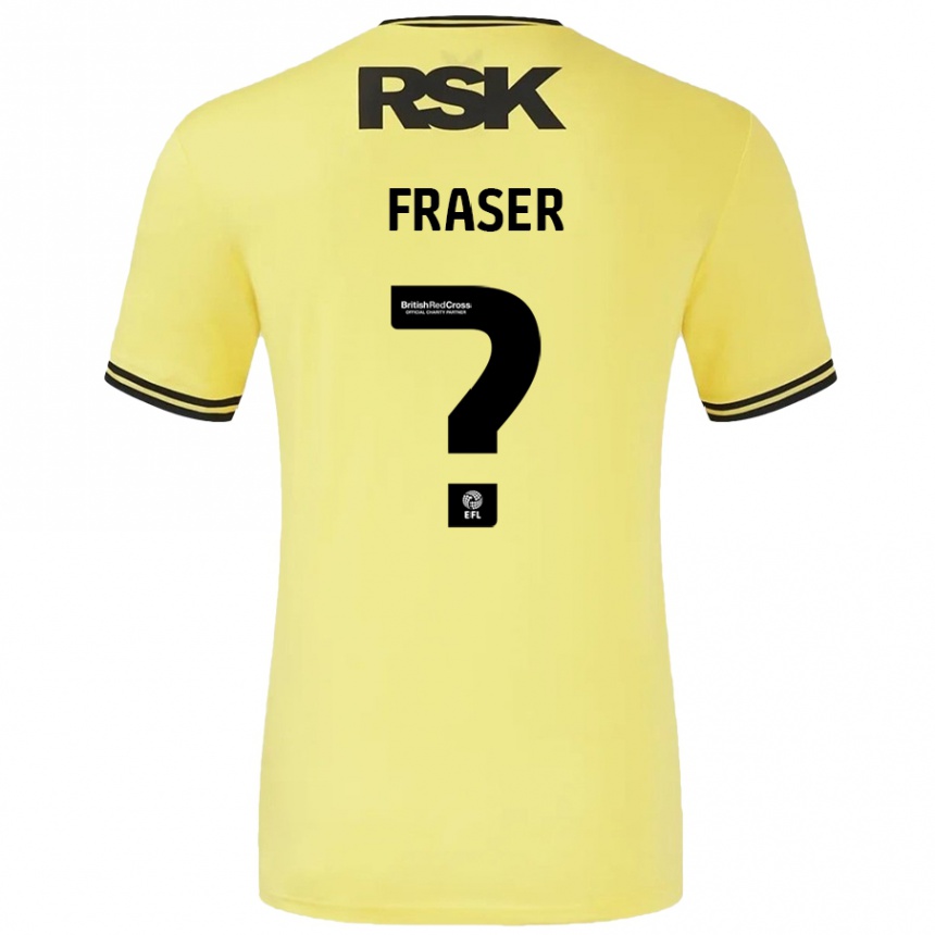 Kids Football Scott Fraser #0 Yellow Black Away Jersey 2024/25 T-Shirt Uk