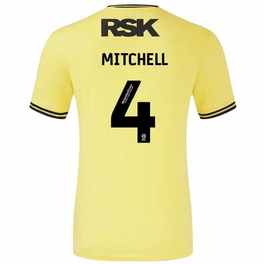 Kids Football Alex Mitchell #4 Yellow Black Away Jersey 2024/25 T-Shirt Uk