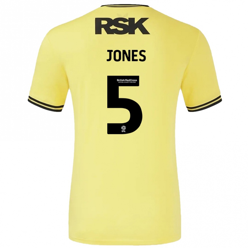 Kids Football Lloyd Jones #5 Yellow Black Away Jersey 2024/25 T-Shirt Uk