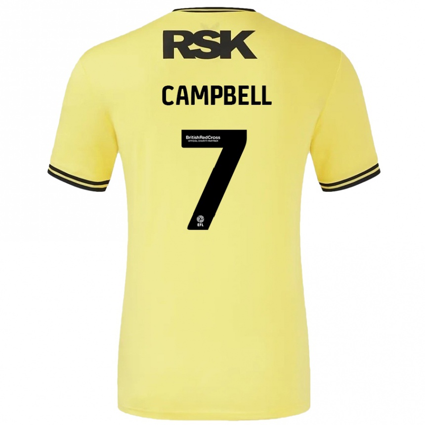 Kids Football Tyreece Campbell #7 Yellow Black Away Jersey 2024/25 T-Shirt Uk