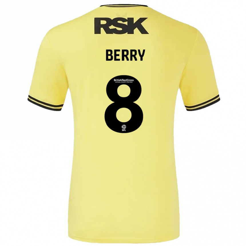 Kids Football Luke Berry #8 Yellow Black Away Jersey 2024/25 T-Shirt Uk