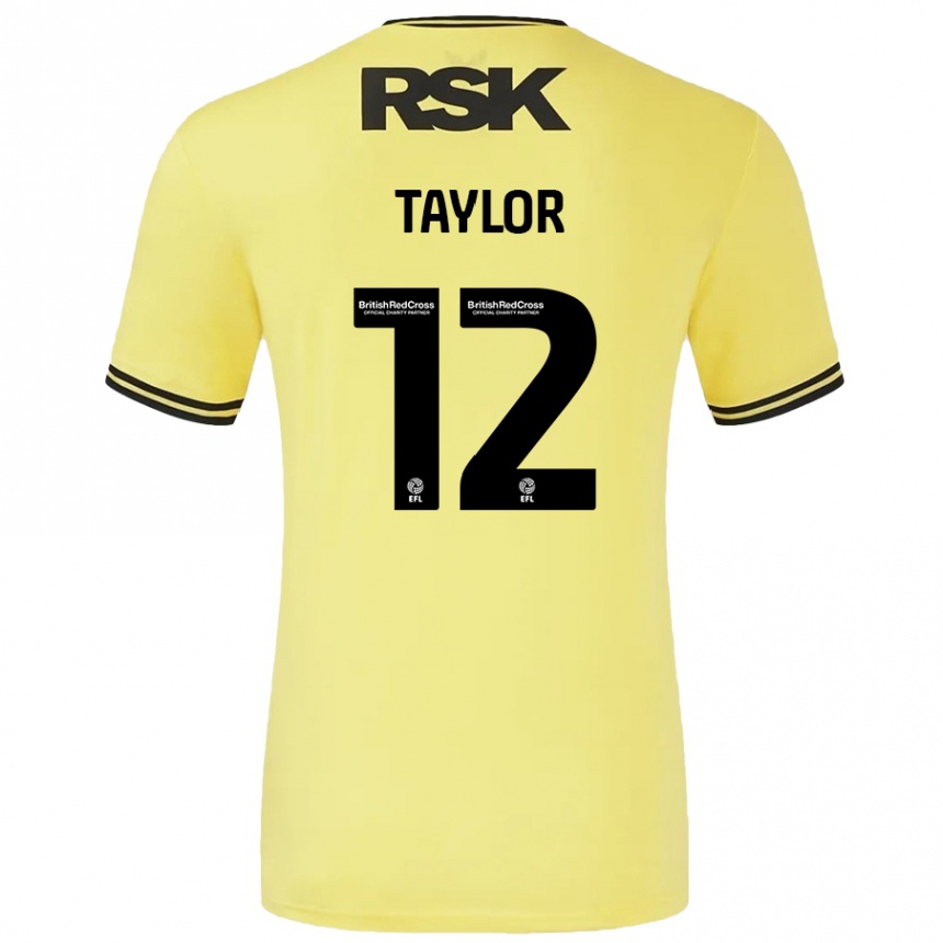 Kids Football Terry Taylor #12 Yellow Black Away Jersey 2024/25 T-Shirt Uk