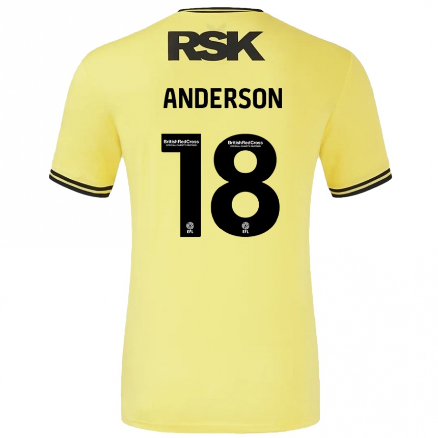 Kids Football Karoy Anderson #18 Yellow Black Away Jersey 2024/25 T-Shirt Uk