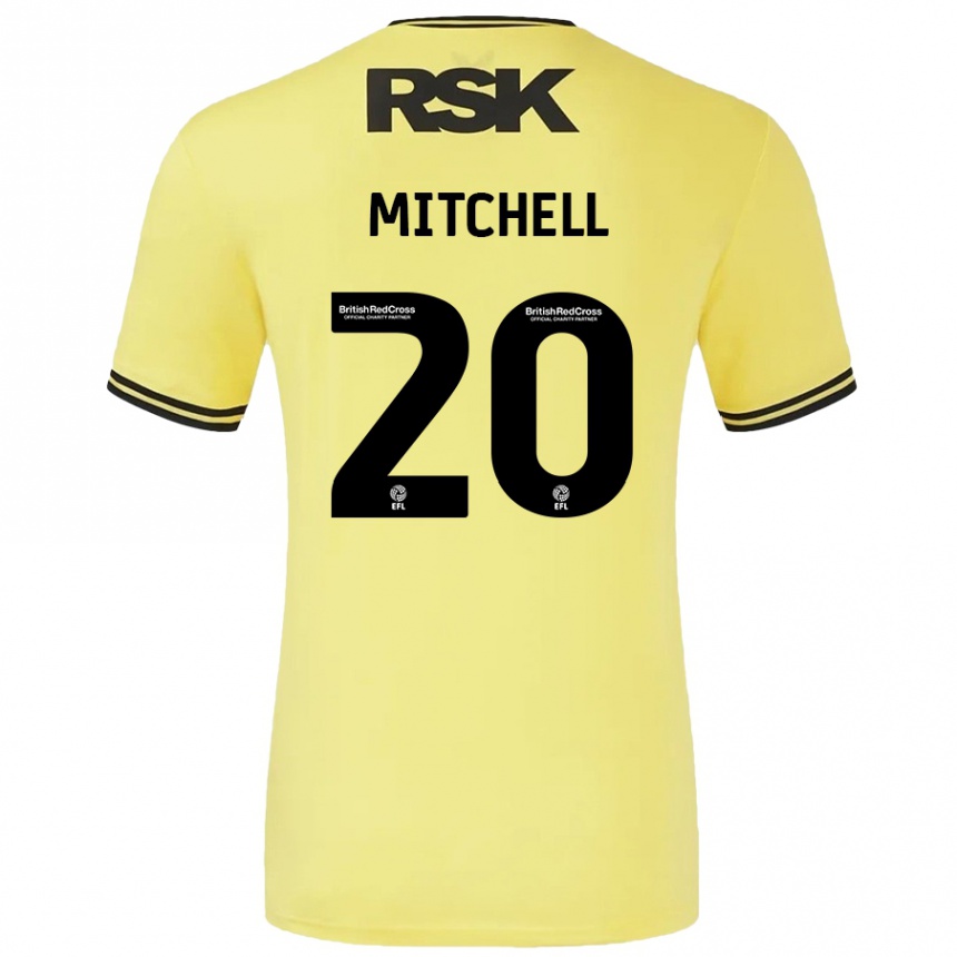 Kids Football Zach Mitchell #20 Yellow Black Away Jersey 2024/25 T-Shirt Uk