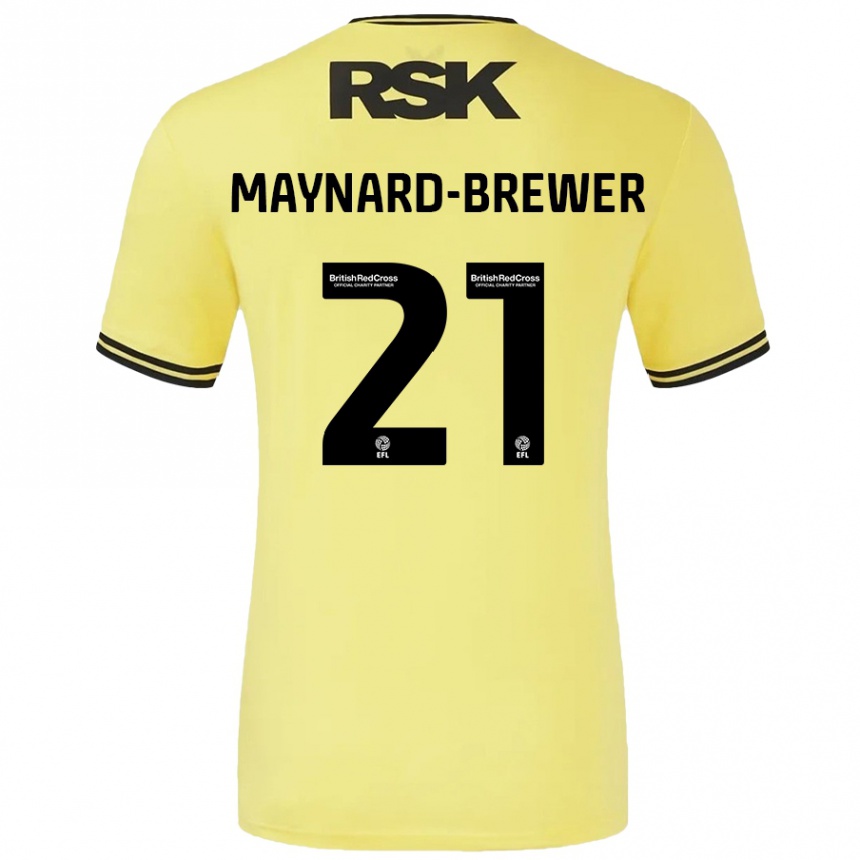 Kids Football Ashley Maynard-Brewer #21 Yellow Black Away Jersey 2024/25 T-Shirt Uk