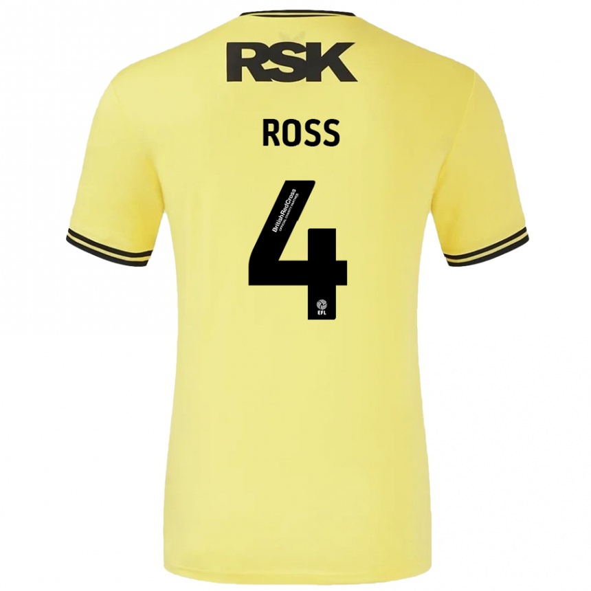 Kids Football Mia Ross #4 Yellow Black Away Jersey 2024/25 T-Shirt Uk