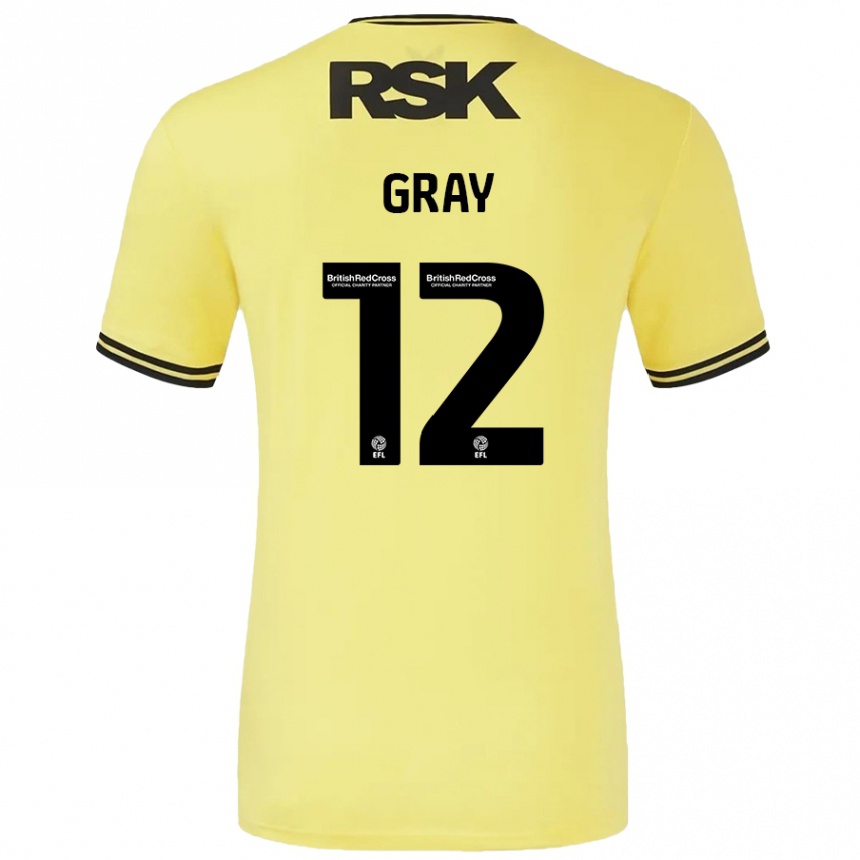 Kids Football Jessica Gray #12 Yellow Black Away Jersey 2024/25 T-Shirt Uk