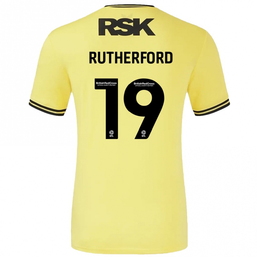 Kids Football Ella Rutherford #19 Yellow Black Away Jersey 2024/25 T-Shirt Uk