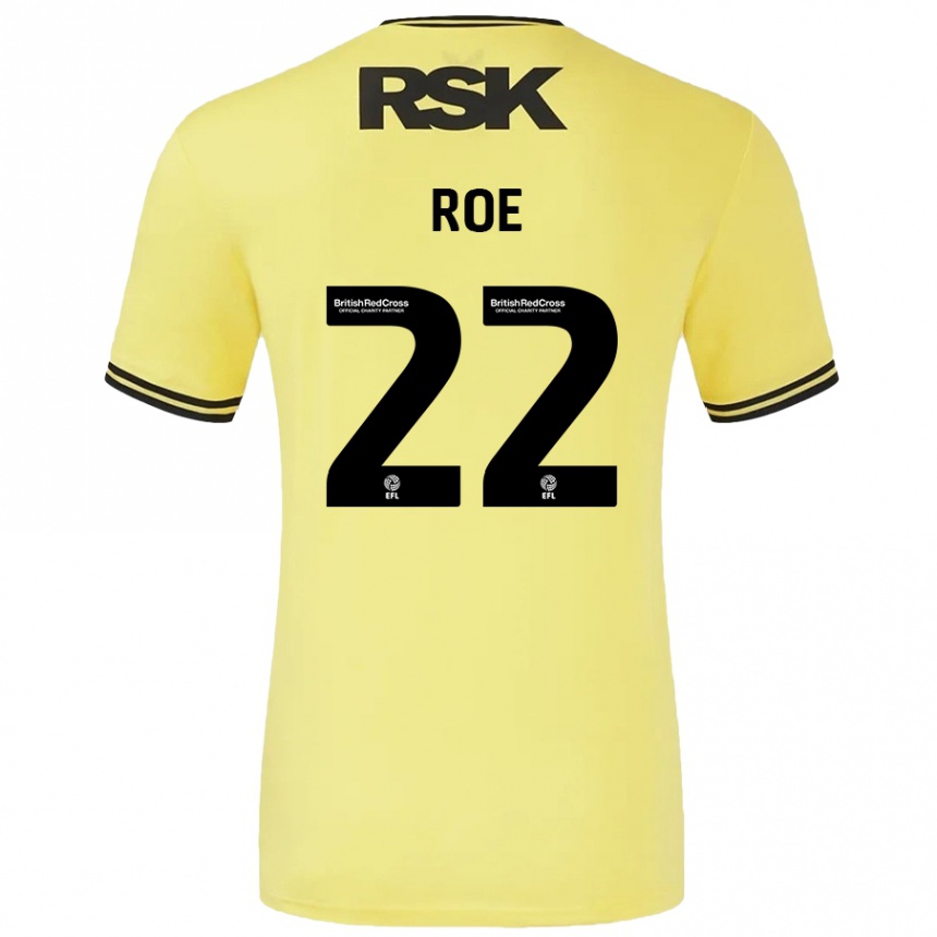 Kids Football Bethan Roe #22 Yellow Black Away Jersey 2024/25 T-Shirt Uk