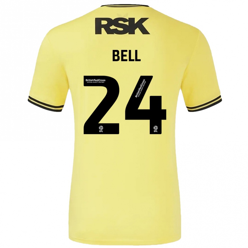 Kids Football Taylor Bell #24 Yellow Black Away Jersey 2024/25 T-Shirt Uk