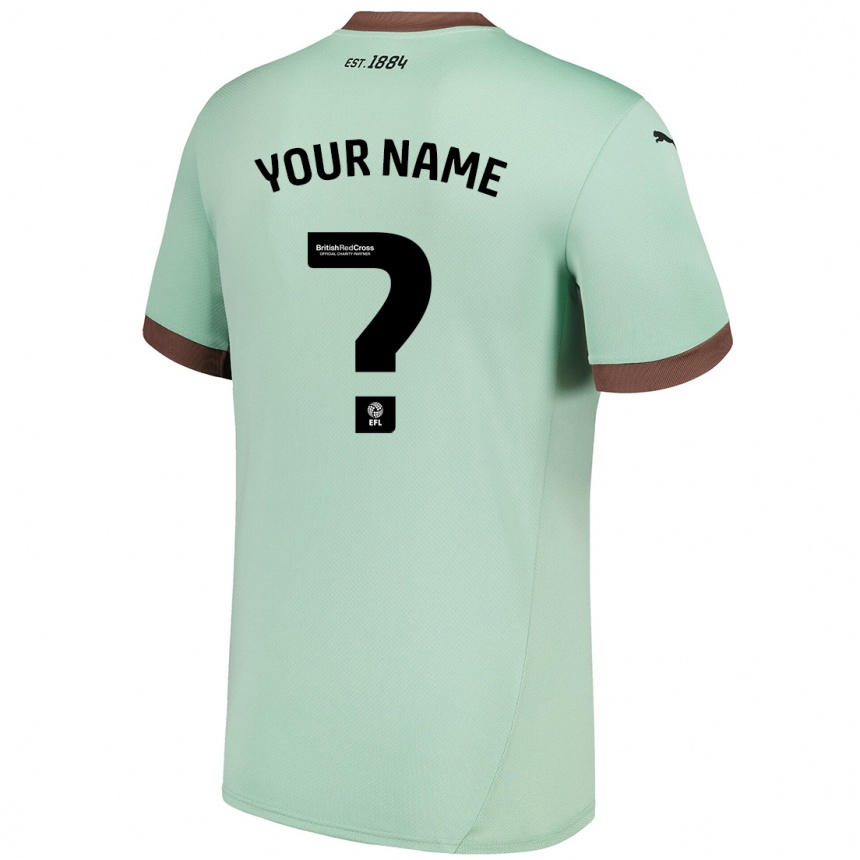 Kids Football Your Name #0 Pale Green Away Jersey 2024/25 T-Shirt Uk