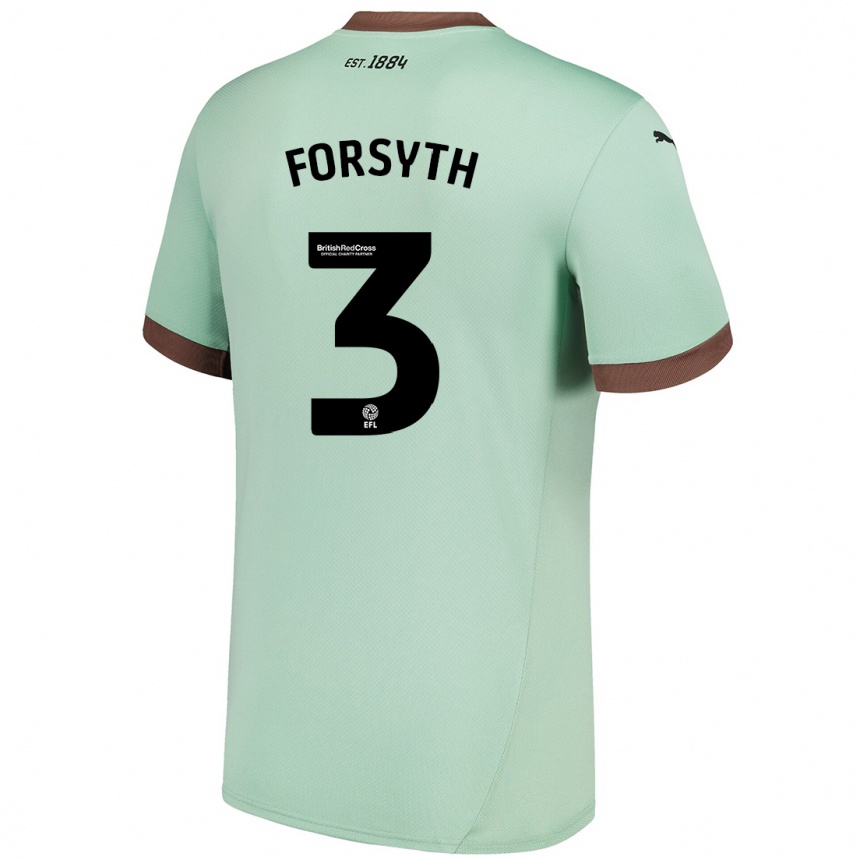 Kids Football Craig Forsyth #3 Pale Green Away Jersey 2024/25 T-Shirt Uk