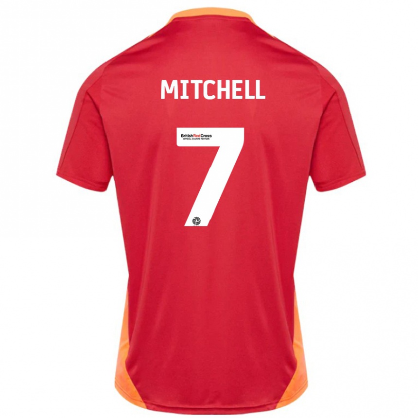 Kids Football Demetri Mitchell #7 Blue Off White Away Jersey 2024/25 T-Shirt Uk