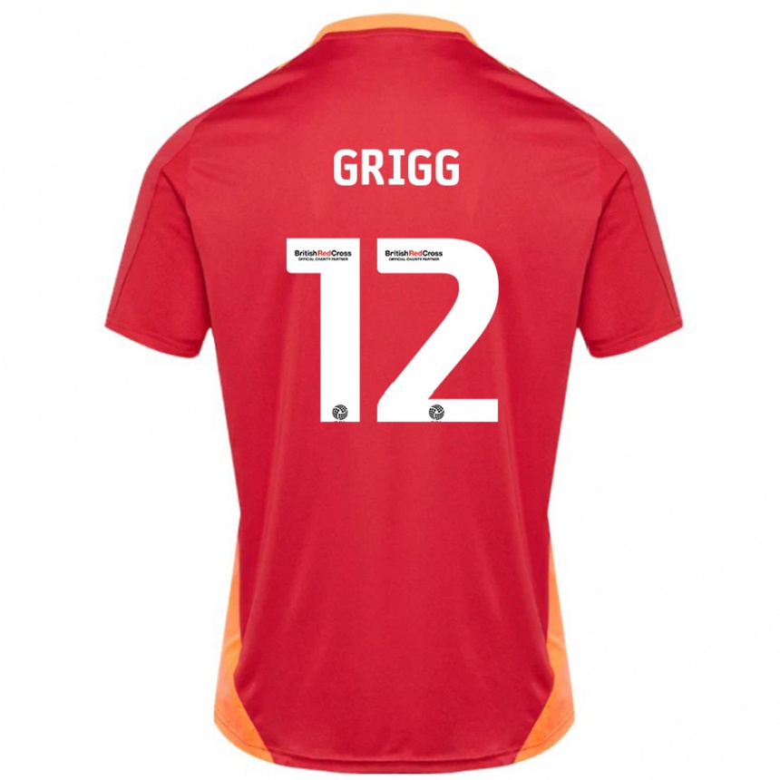 Kids Football Katie Grigg #12 Blue Off White Away Jersey 2024/25 T-Shirt Uk