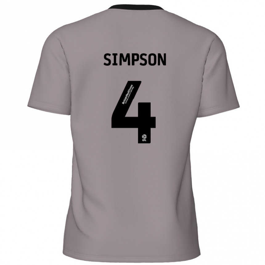 Kids Football Jack Simpson #4 Grey Away Jersey 2024/25 T-Shirt Uk