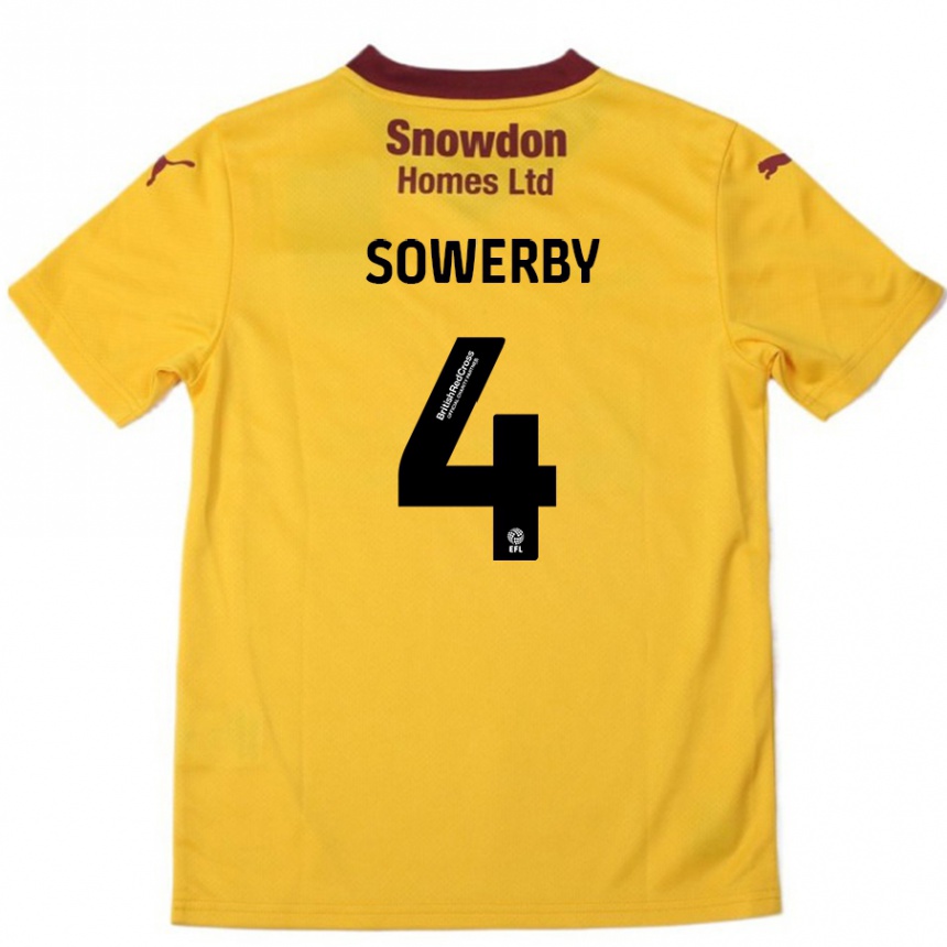 Kids Football Jack Sowerby #4 Orange  Burgundy Away Jersey 2024/25 T-Shirt Uk