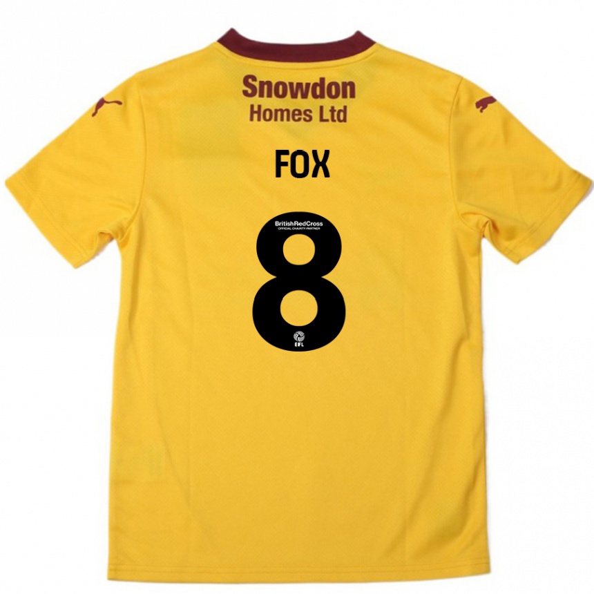 Kids Football Ben Fox #8 Orange  Burgundy Away Jersey 2024/25 T-Shirt Uk