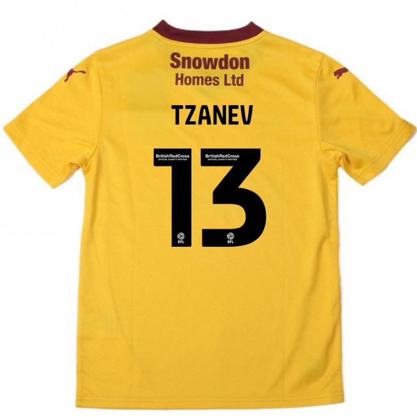 Kids Football Nik Tzanev #13 Orange  Burgundy Away Jersey 2024/25 T-Shirt Uk