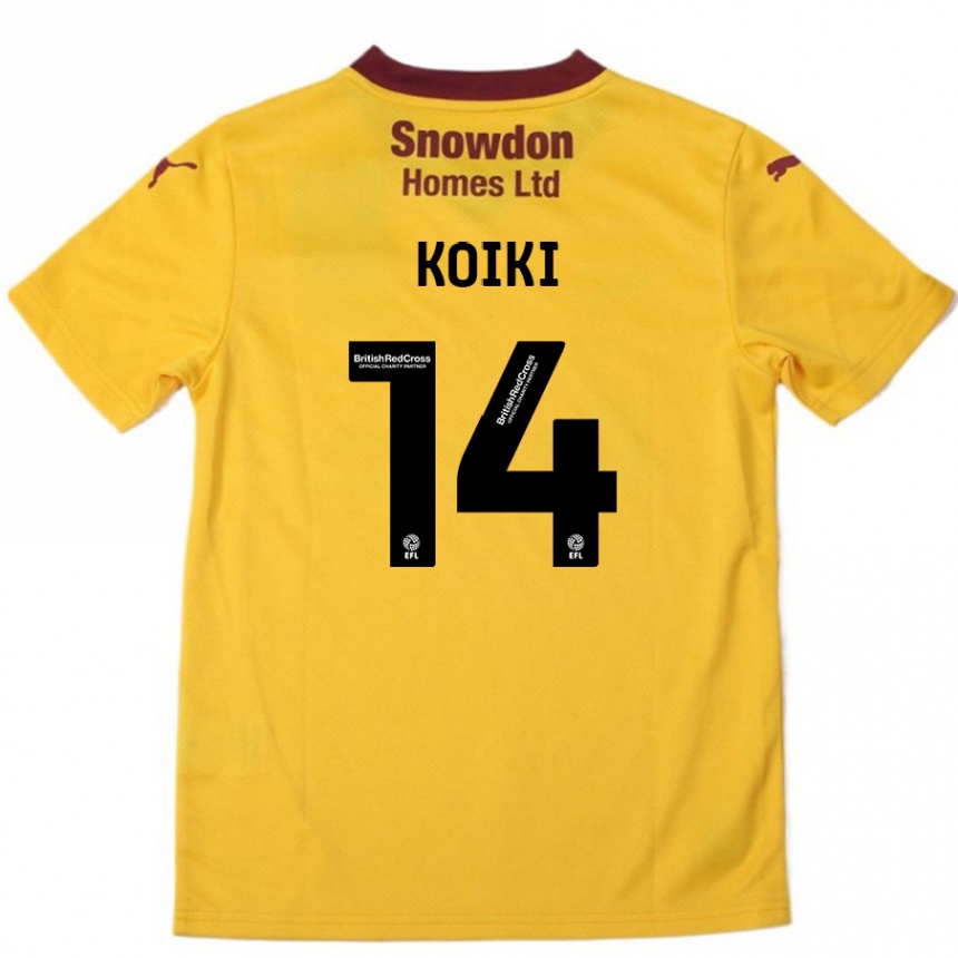 Kids Football Ali Koiki #14 Orange  Burgundy Away Jersey 2024/25 T-Shirt Uk