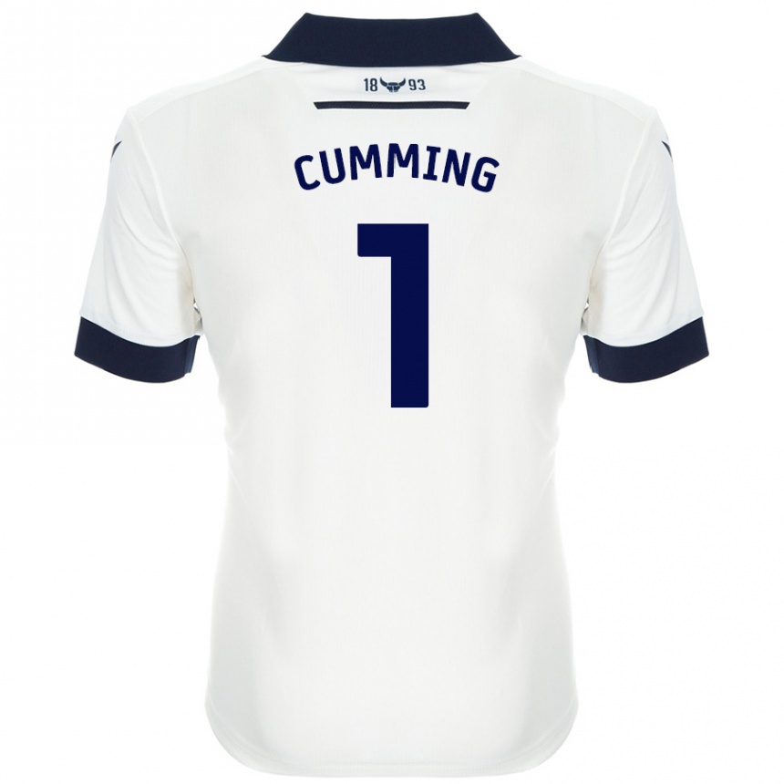 Kids Football Jamie Cumming #1 White Navy Blue Away Jersey 2024/25 T-Shirt Uk