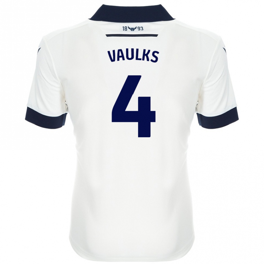 Kids Football Will Vaulks #4 White Navy Blue Away Jersey 2024/25 T-Shirt Uk