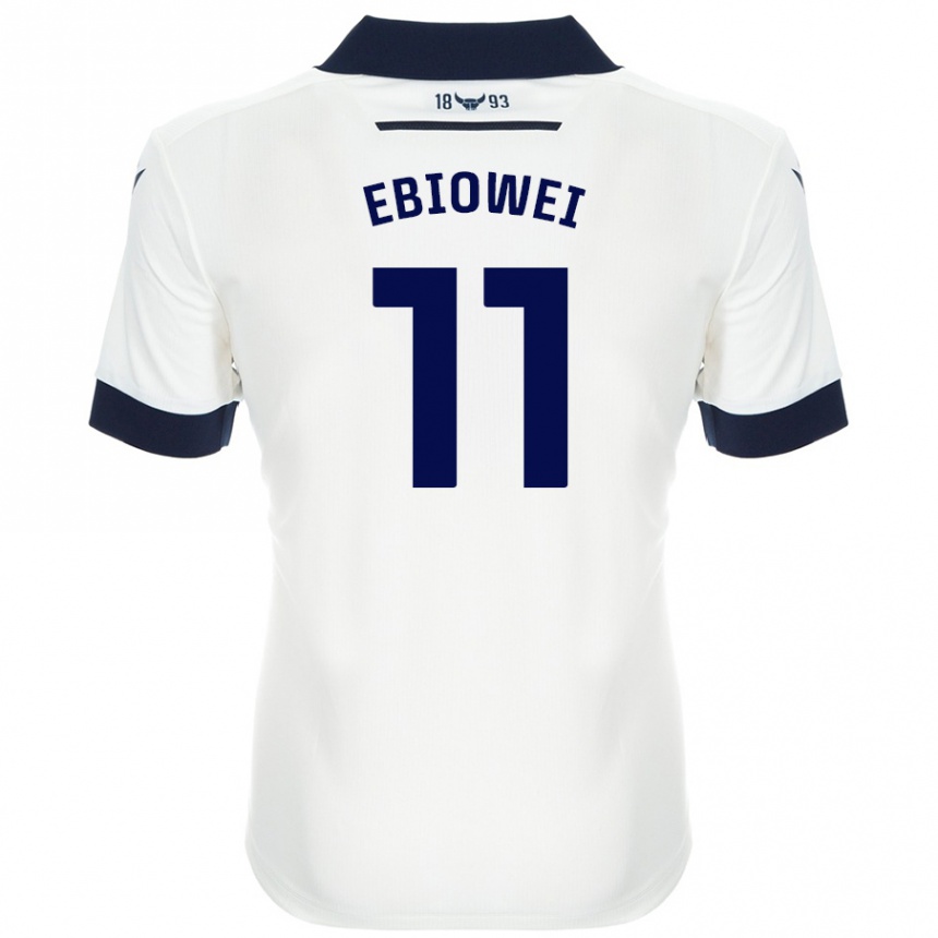 Kids Football Malcolm Ebiowei #11 White Navy Blue Away Jersey 2024/25 T-Shirt Uk