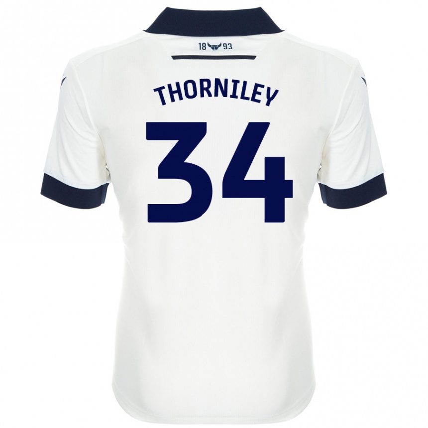 Kids Football Jordan Thorniley #34 White Navy Blue Away Jersey 2024/25 T-Shirt Uk