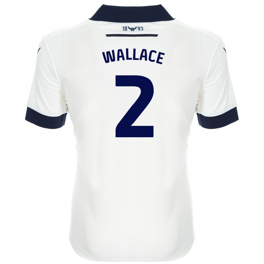 Kids Football Emily Wallace #2 White Navy Blue Away Jersey 2024/25 T-Shirt Uk