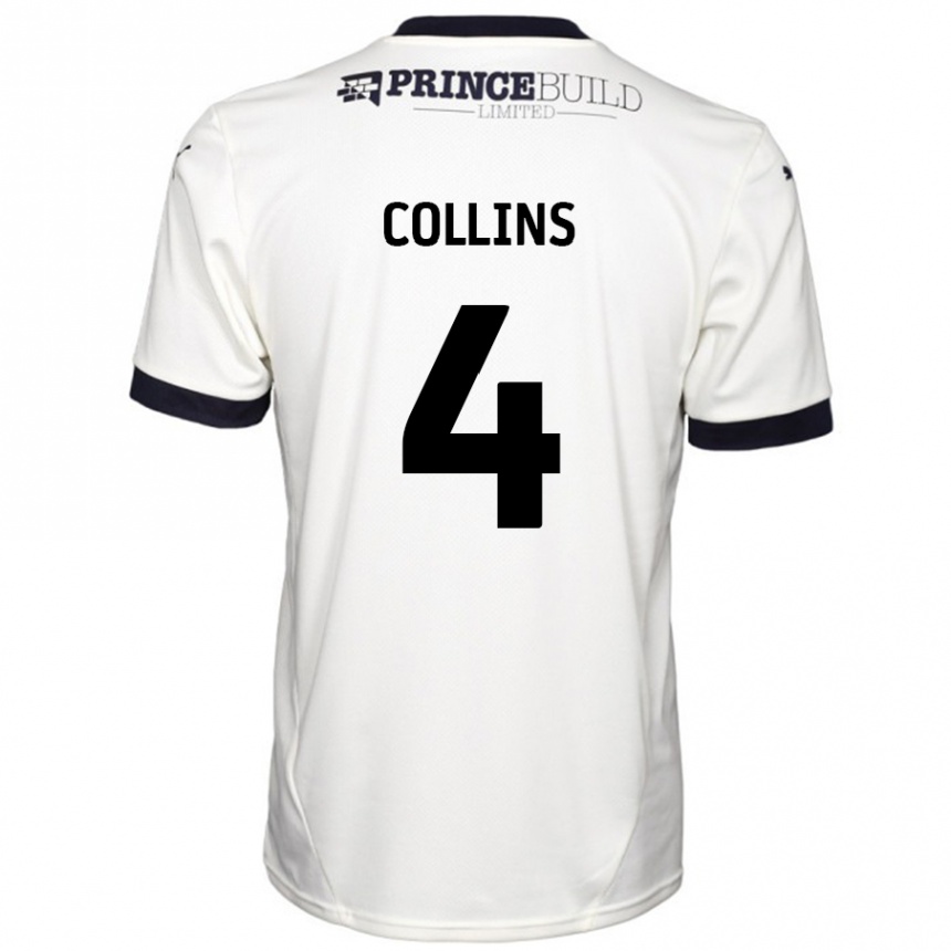 Kids Football Archie Collins #4 Off White Black Away Jersey 2024/25 T-Shirt Uk