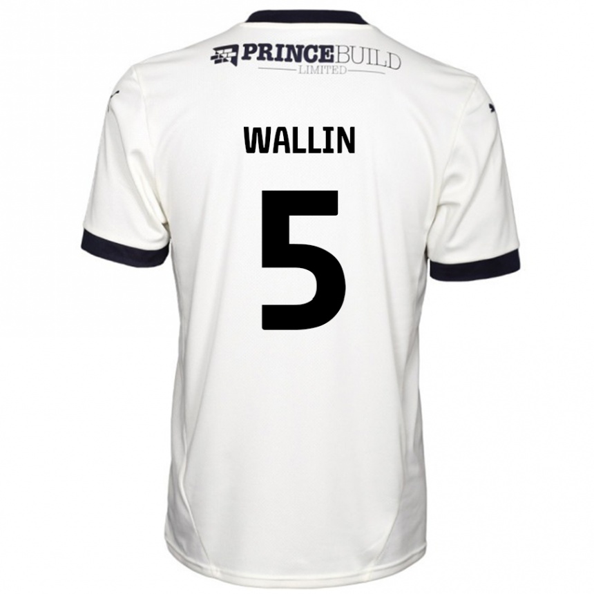 Kids Football Oscar Wallin #5 Off White Black Away Jersey 2024/25 T-Shirt Uk