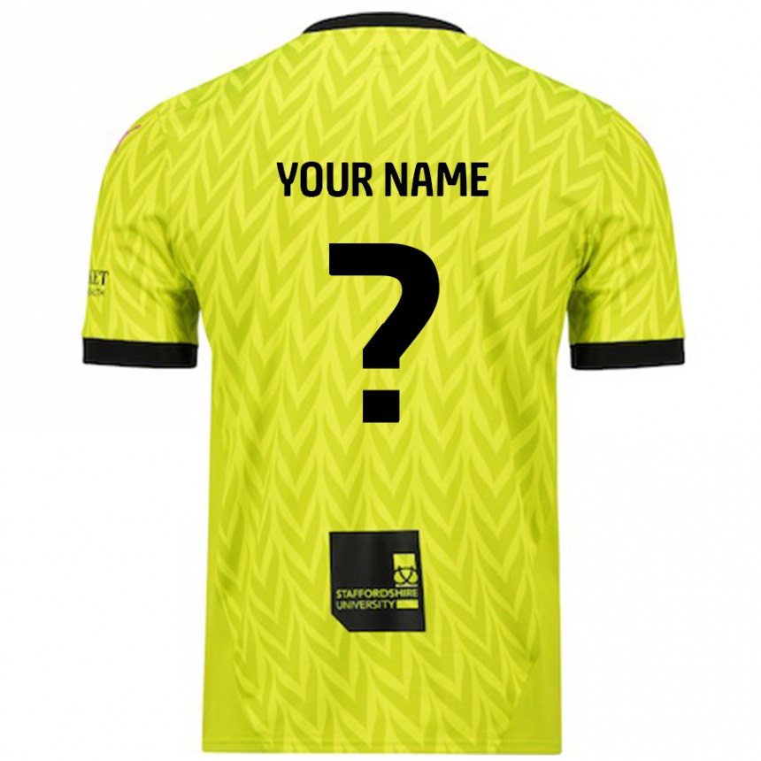 Kids Football Your Name #0 Fluorescent Green Away Jersey 2024/25 T-Shirt Uk