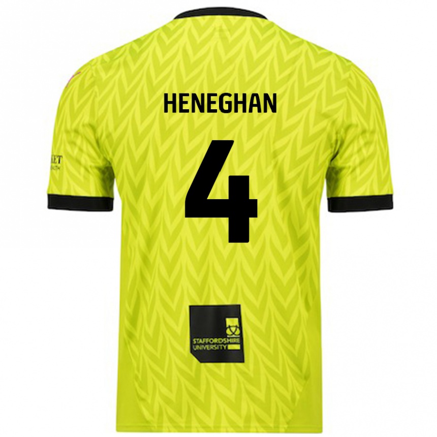 Kids Football Ben Heneghan #4 Fluorescent Green Away Jersey 2024/25 T-Shirt Uk