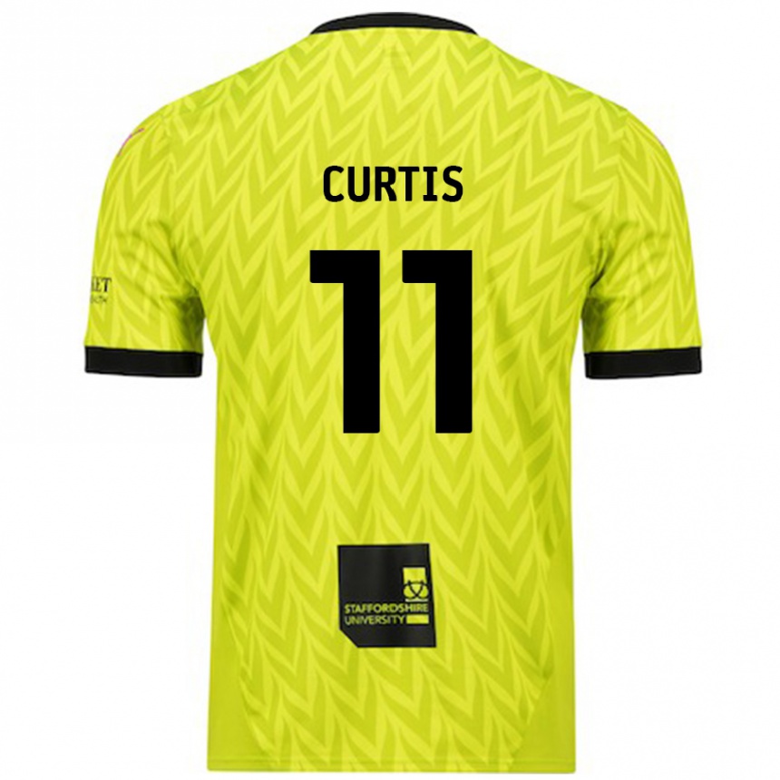 Kids Football Ronan Curtis #11 Fluorescent Green Away Jersey 2024/25 T-Shirt Uk