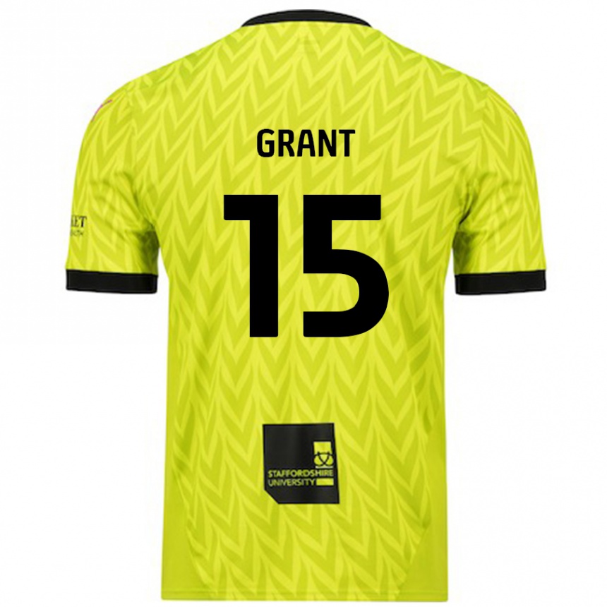 Kids Football Conor Grant #15 Fluorescent Green Away Jersey 2024/25 T-Shirt Uk