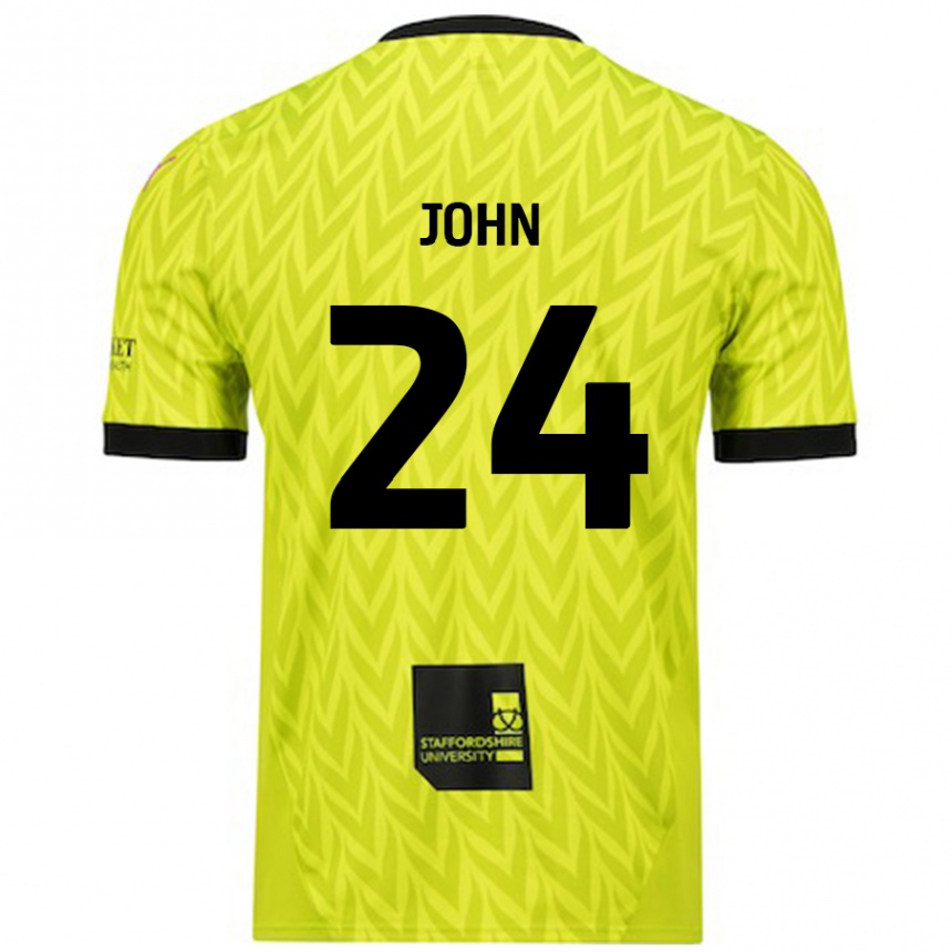 Kids Football Kyle John #24 Fluorescent Green Away Jersey 2024/25 T-Shirt Uk