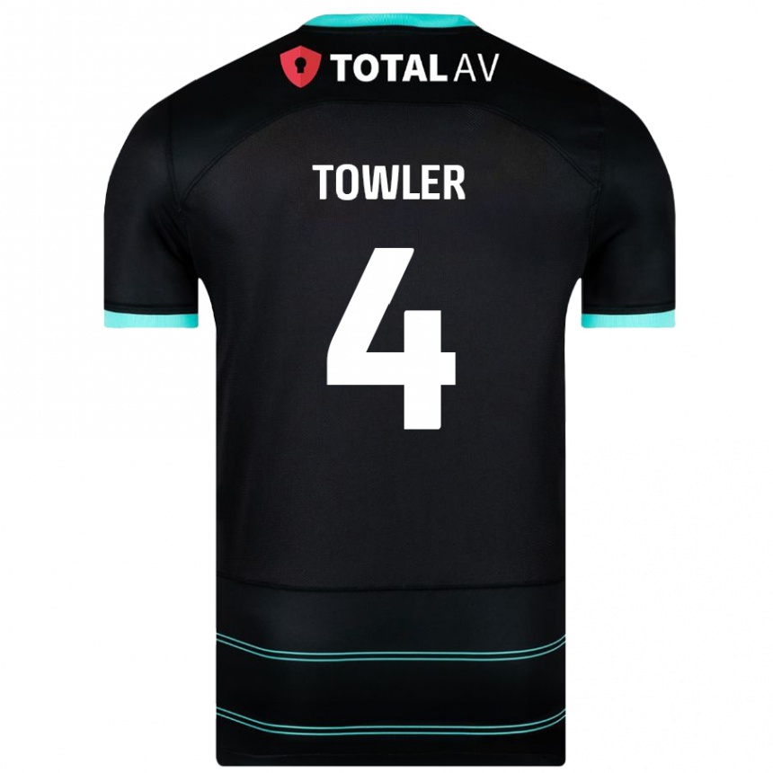 Kids Football Ryley Towler #4 Black Away Jersey 2024/25 T-Shirt Uk