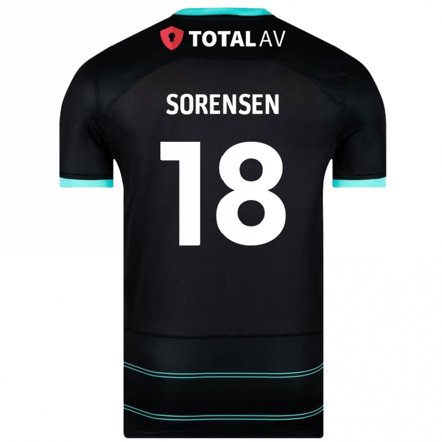 Kids Football Elias Sørensen #18 Black Away Jersey 2024/25 T-Shirt Uk