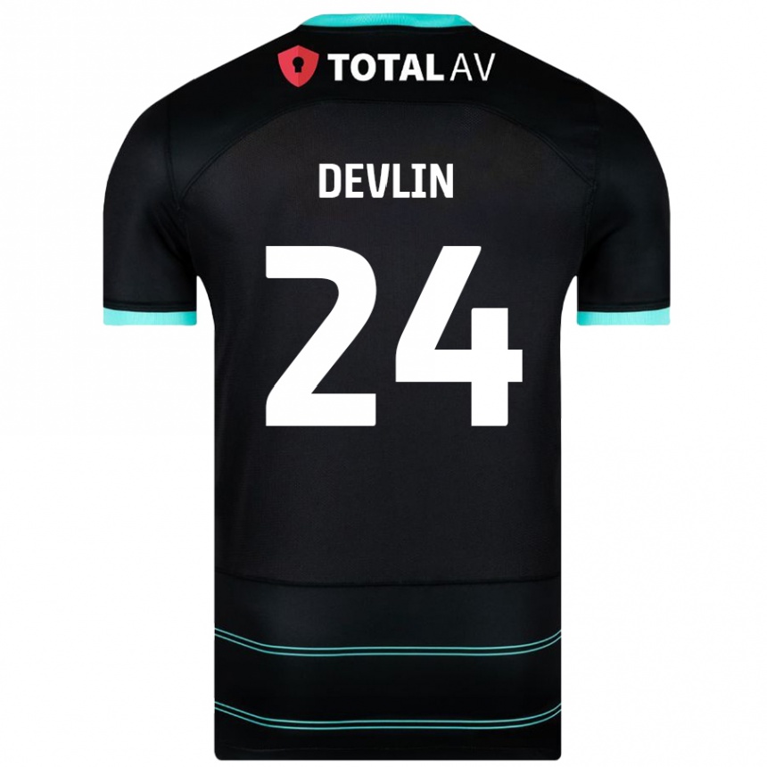 Kids Football Terry Devlin #24 Black Away Jersey 2024/25 T-Shirt Uk