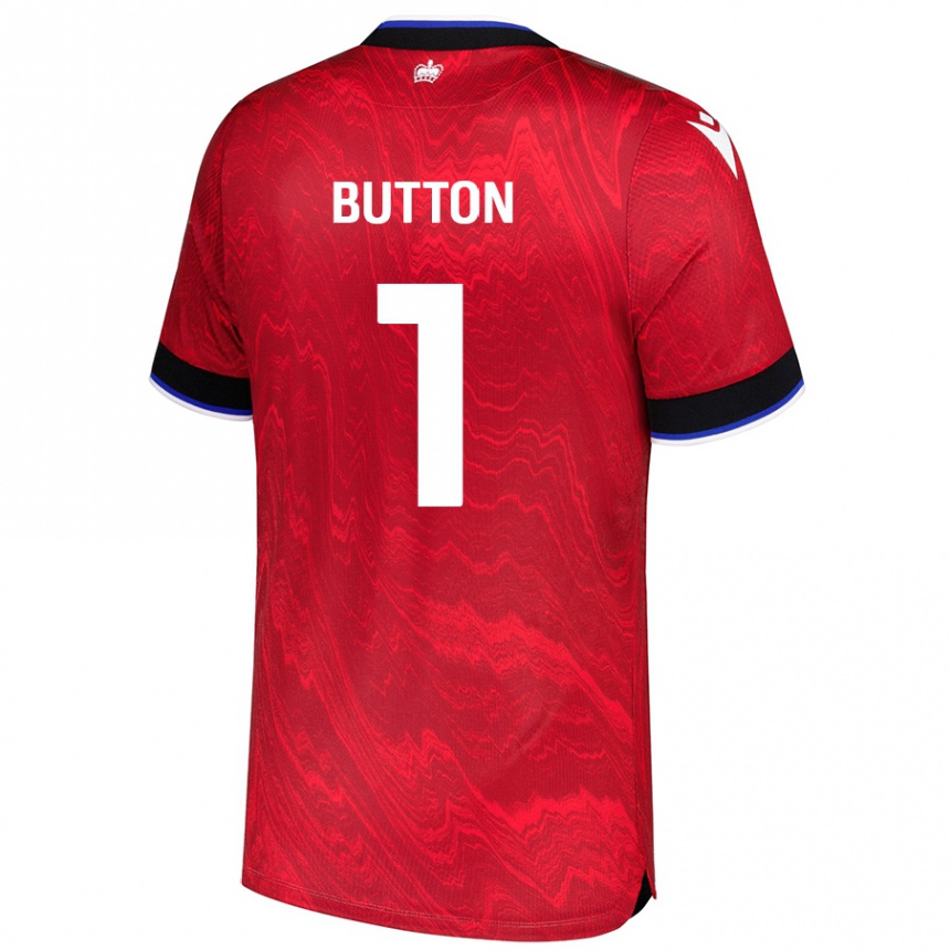 Kids Football David Button #1 Red Black Away Jersey 2024/25 T-Shirt Uk