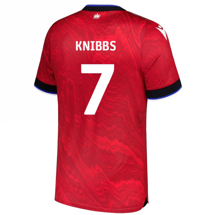 Kids Football Harvey Knibbs #7 Red Black Away Jersey 2024/25 T-Shirt Uk