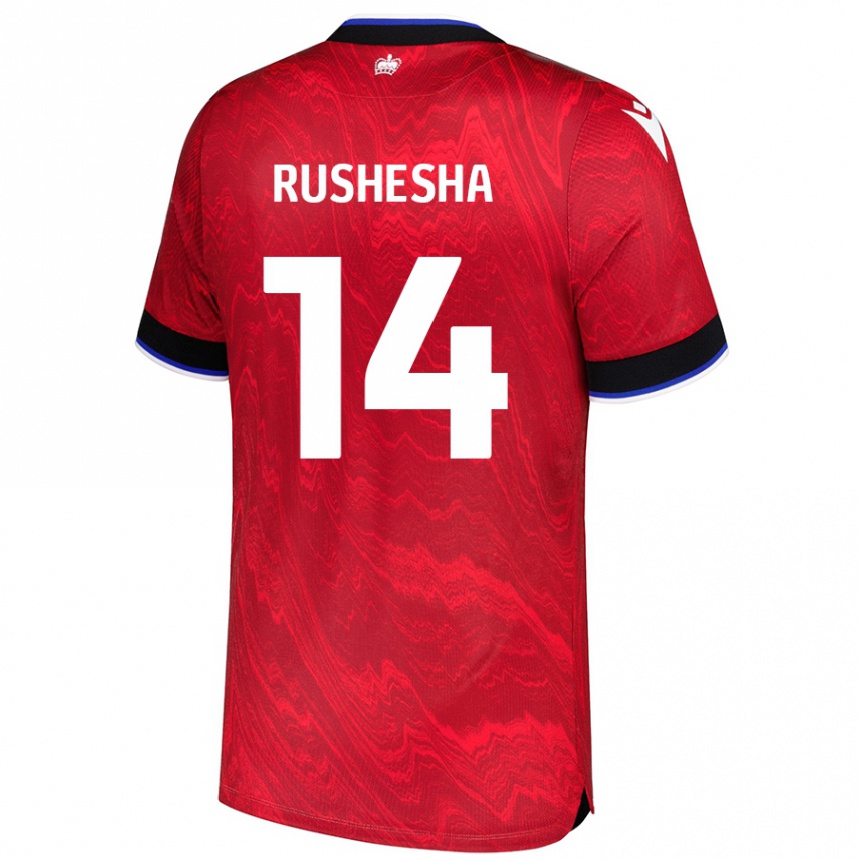 Kids Football Tivonge Rushesha #14 Red Black Away Jersey 2024/25 T-Shirt Uk