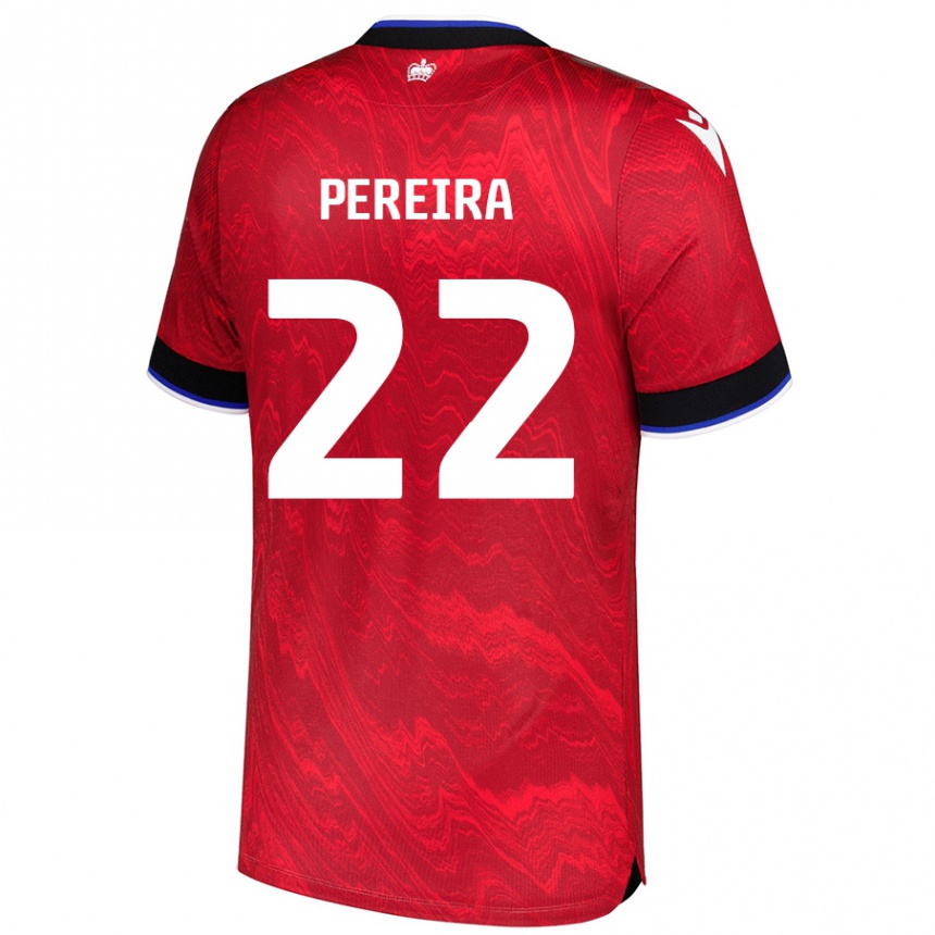 Kids Football Joel Pereira #22 Red Black Away Jersey 2024/25 T-Shirt Uk