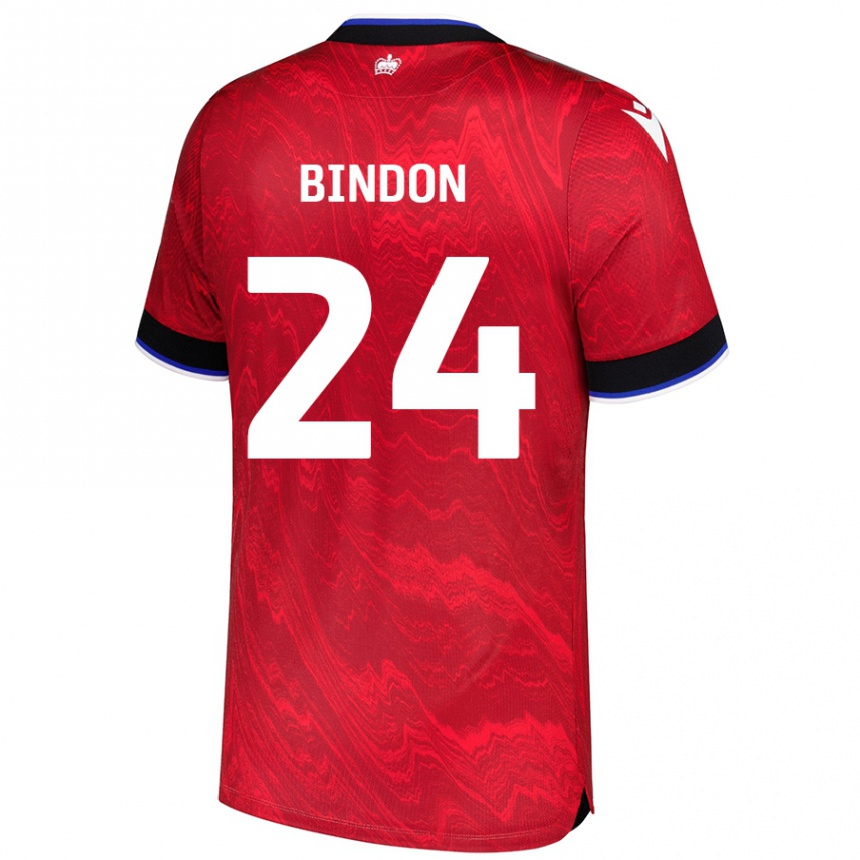 Kids Football Tyler Bindon #24 Red Black Away Jersey 2024/25 T-Shirt Uk