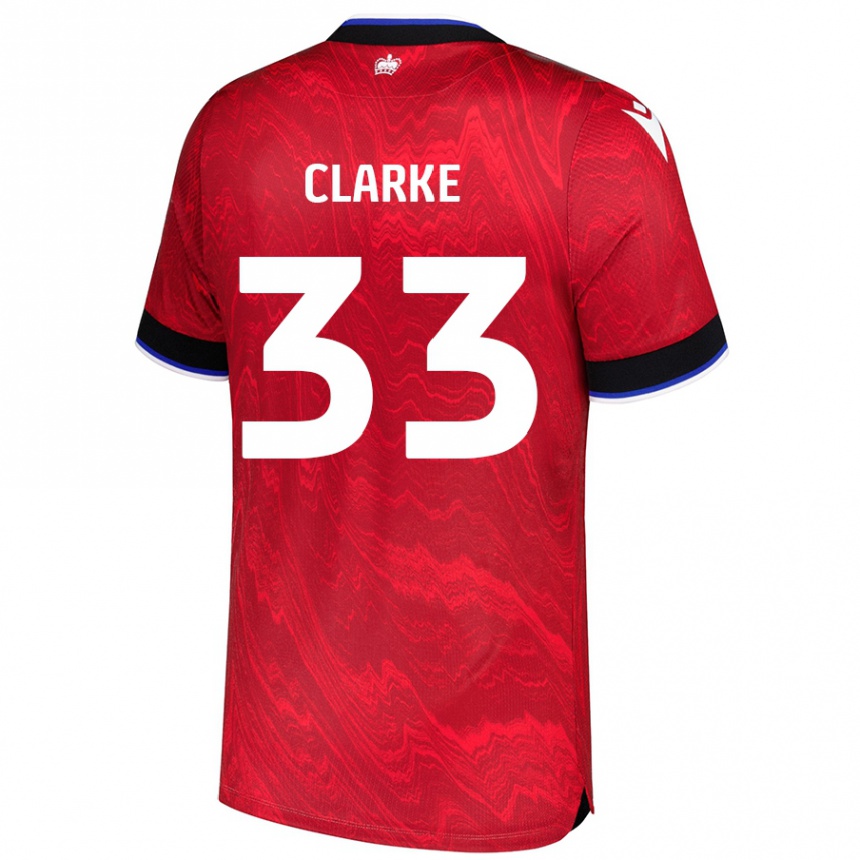 Kids Football John Clarke #33 Red Black Away Jersey 2024/25 T-Shirt Uk