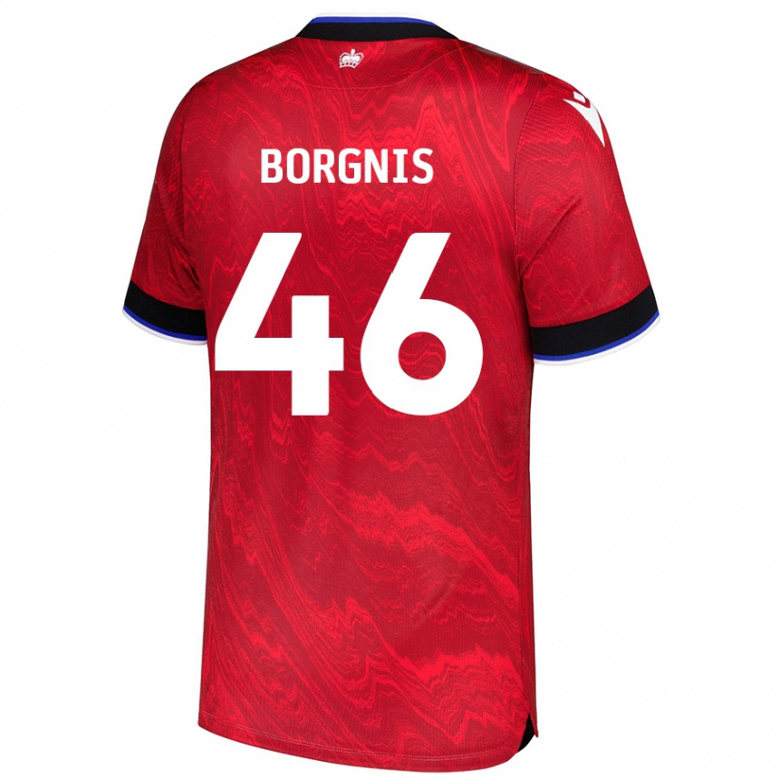 Kids Football Jacob Borgnis #46 Red Black Away Jersey 2024/25 T-Shirt Uk