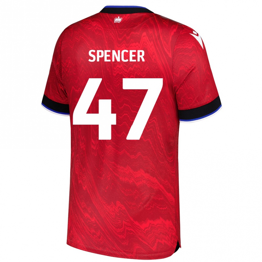 Kids Football Shay Spencer #47 Red Black Away Jersey 2024/25 T-Shirt Uk