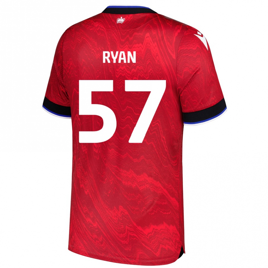 Kids Football John Ryan #57 Red Black Away Jersey 2024/25 T-Shirt Uk