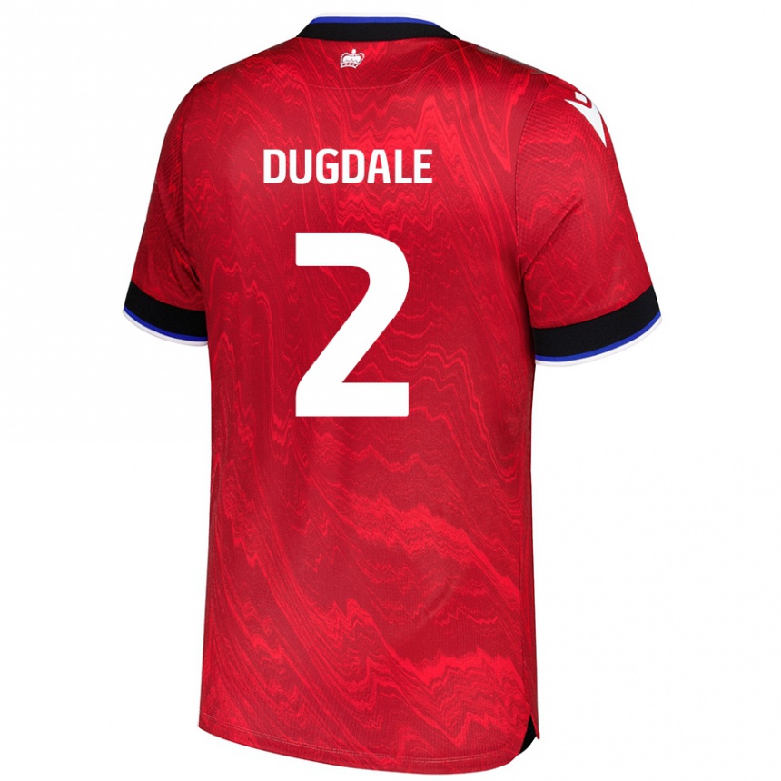 Kids Football Rachel Dugdale #2 Red Black Away Jersey 2024/25 T-Shirt Uk